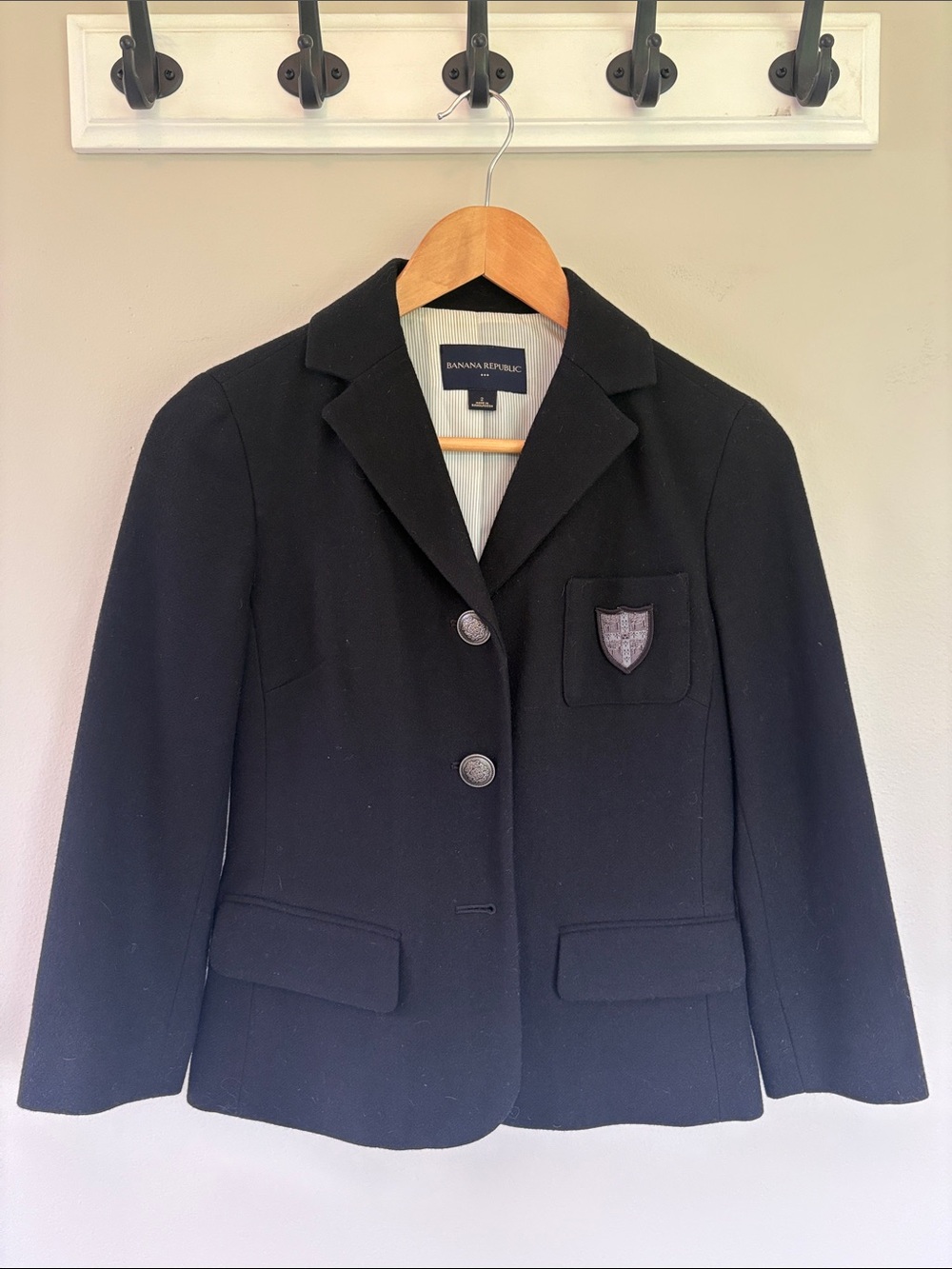 Banana Republic Black Wool-Blend Notch Lapel Blazer